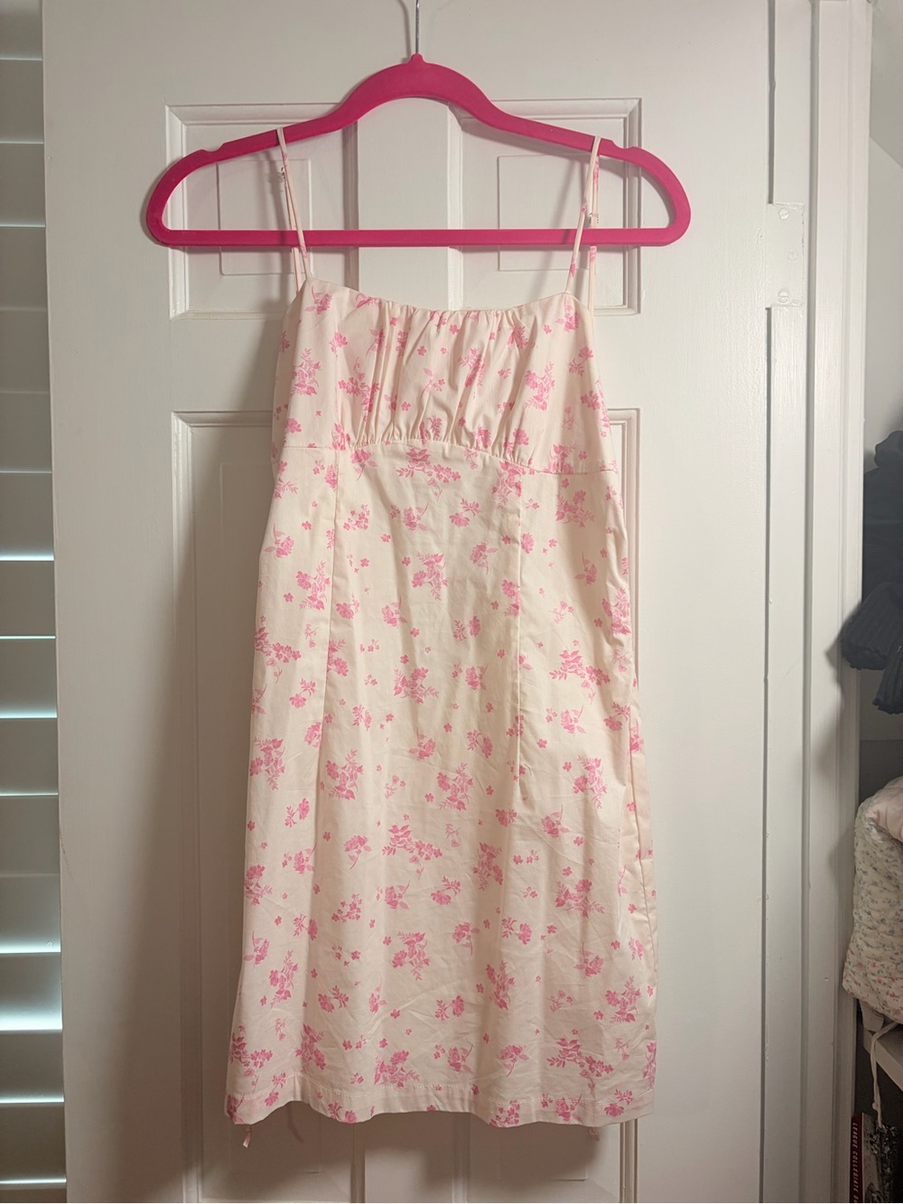 Cotton Candy Cream Mini Dress with Pink Floral Print